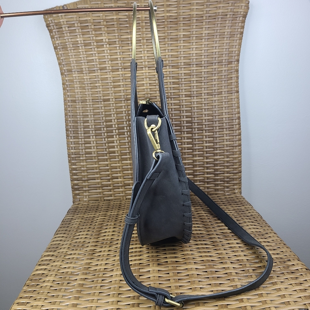 Anthropologie Bag Marla Circle Whipstitched Gray Body Brass Hardware Boho Large - Picture 5 of 14